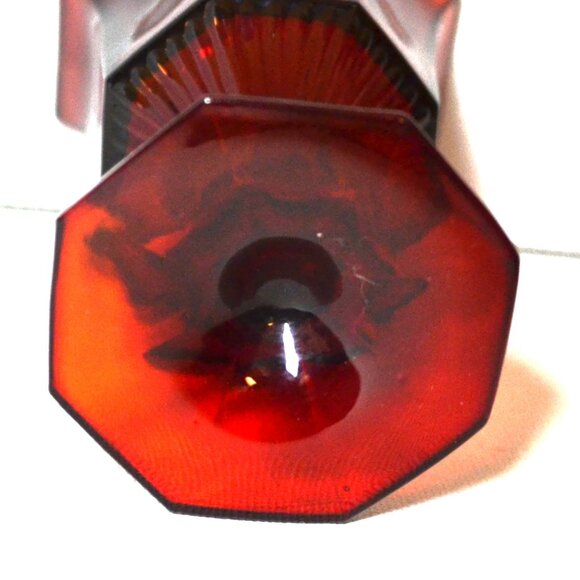 Set Of 3 Vintage Ruby Red Hexagonal Stemmed Goblets Dining Drinkware UV Glow - Picture 4 of 5